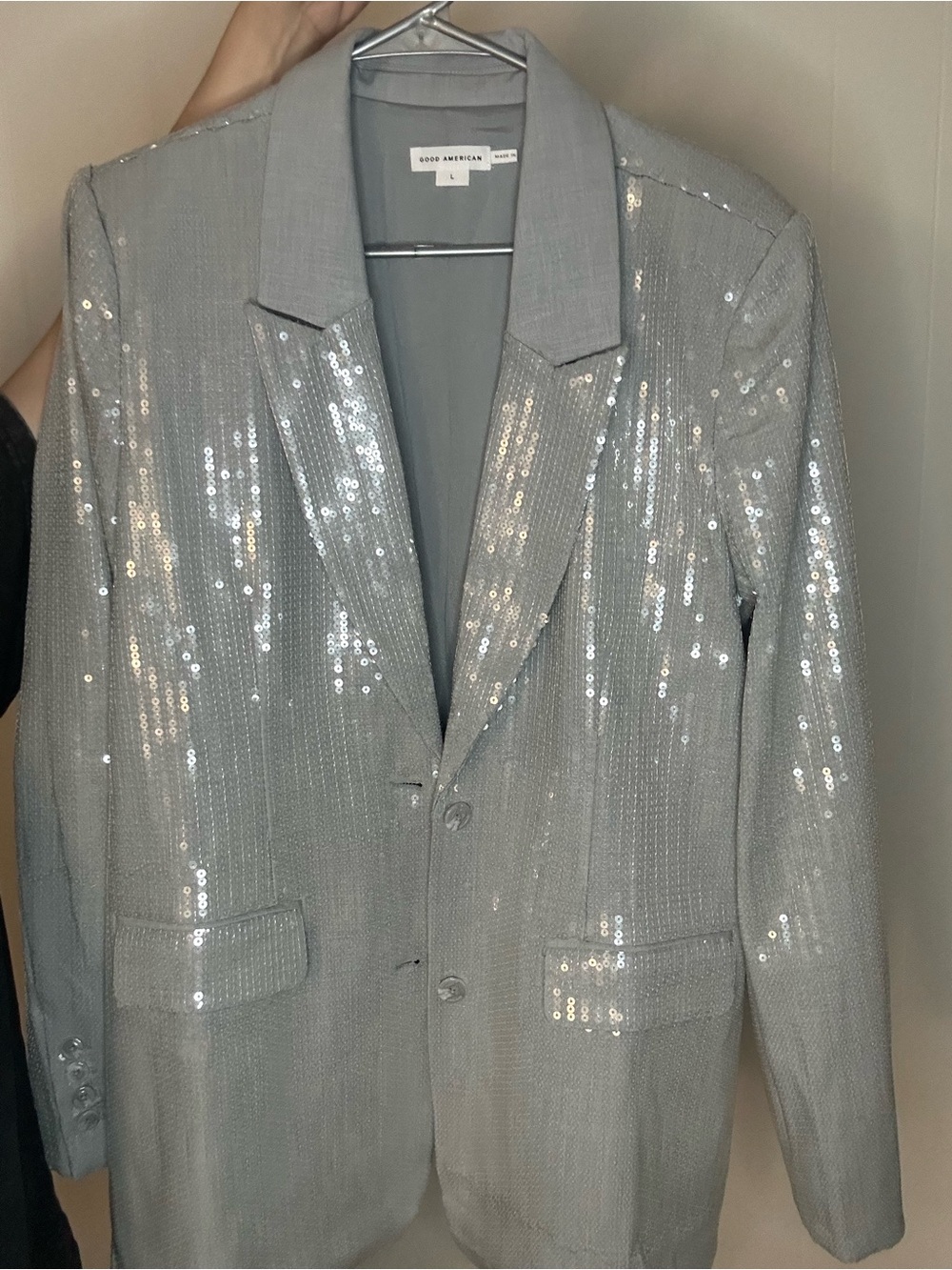 Good American Silver Sequin Sport Blazer Women’s Large